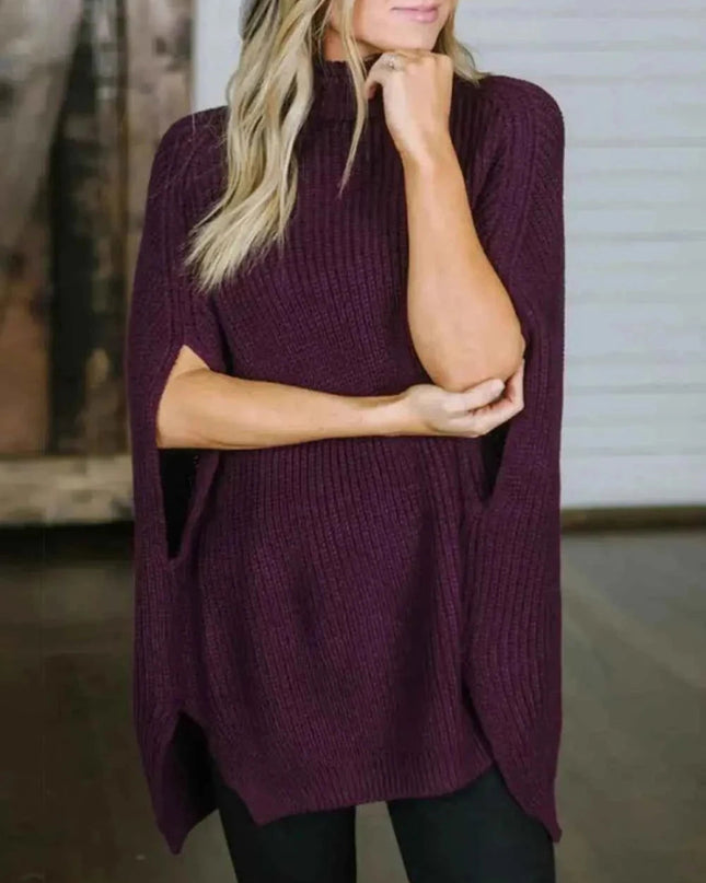 Turtleneck Slit Sweater - Trendsi