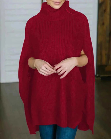 Turtleneck Slit Sweater - Trendsi