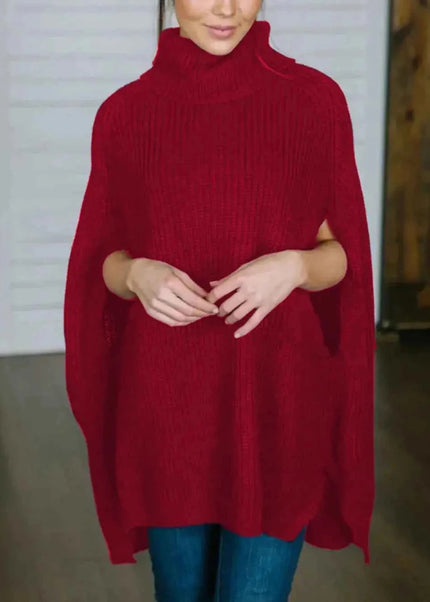 Turtleneck Slit Sweater - Trendsi