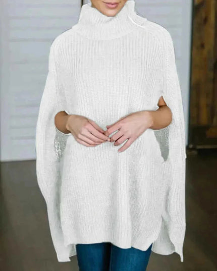 Turtleneck Slit Sweater - Trendsi