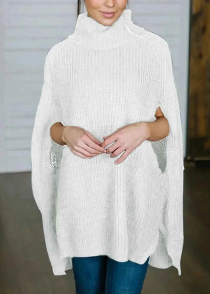 Turtleneck Slit Sweater - Trendsi