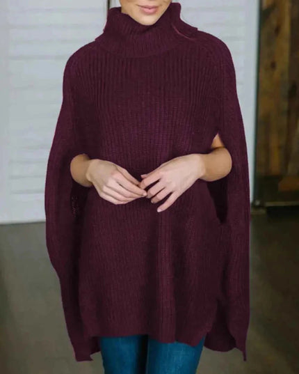 Turtleneck Slit Sweater - Trendsi