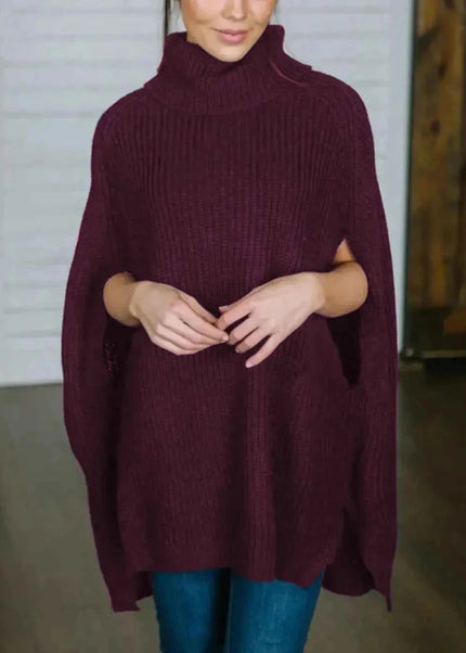 Turtleneck Slit Sweater - Trendsi