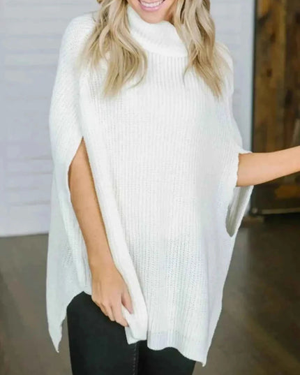 Turtleneck Slit Sweater - Trendsi