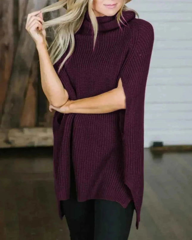 Turtleneck Slit Sweater - Trendsi