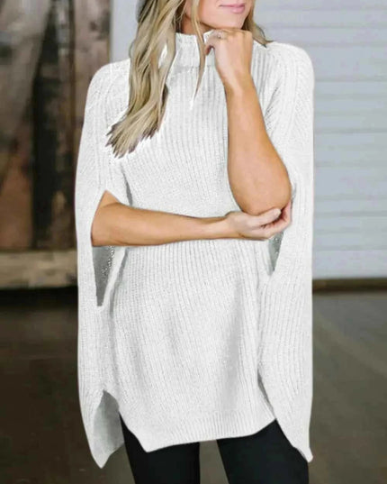 Turtleneck Slit Sweater - Trendsi