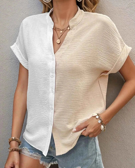 Two - Tone Button Down Shirt for Stylish Everyday Wear - Trendsi