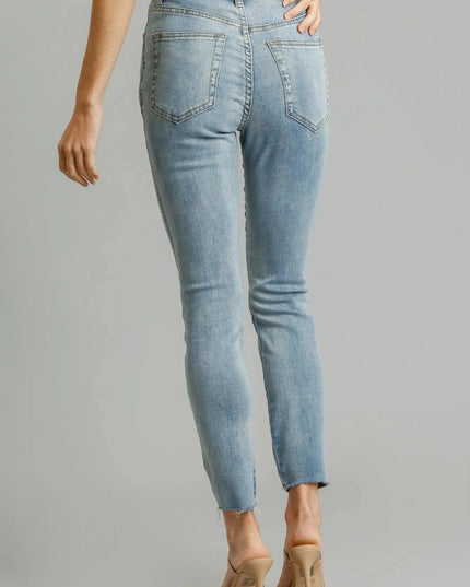 Umgee 5 - Pockets Distressed Detail Stretch Denim Skinny Jeans with Unfinished Hem - Trendsi