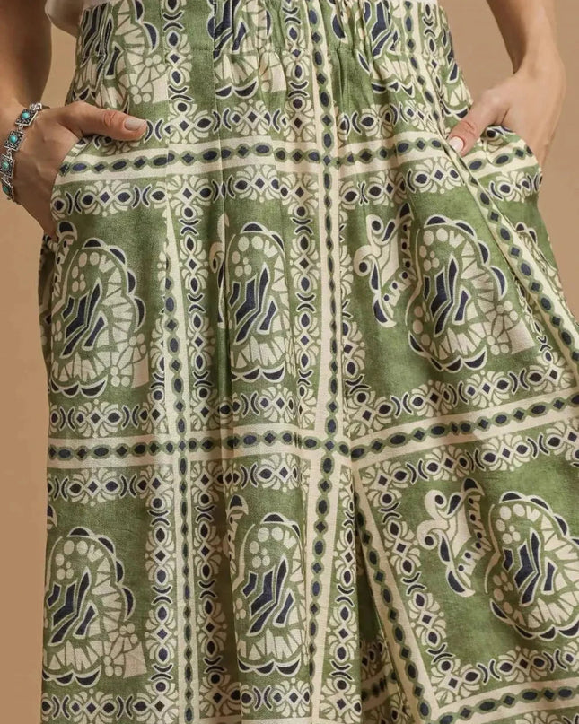 Umgee Bohemian Print Pants with Pockets - Trendsi