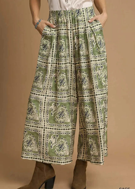 Umgee Bohemian Print Pants with Pockets - Trendsi