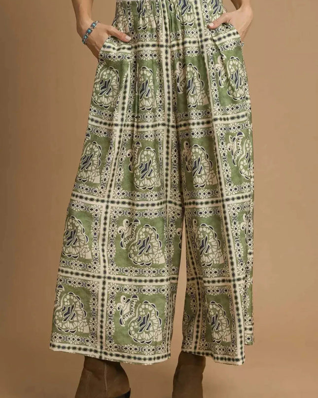 Umgee Bohemian Print Pants with Pockets - Trendsi