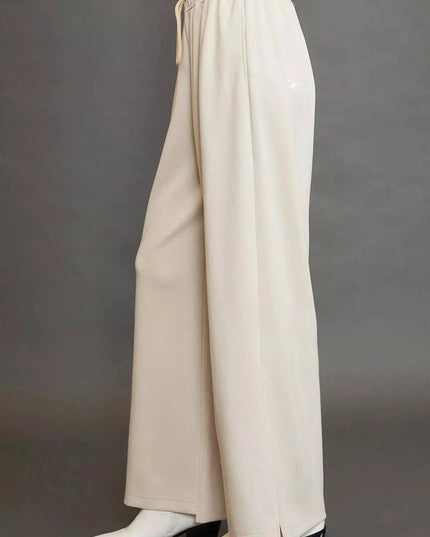Umgee Elastic Drawstring Waistband Wide Leg Pants - Trendsi