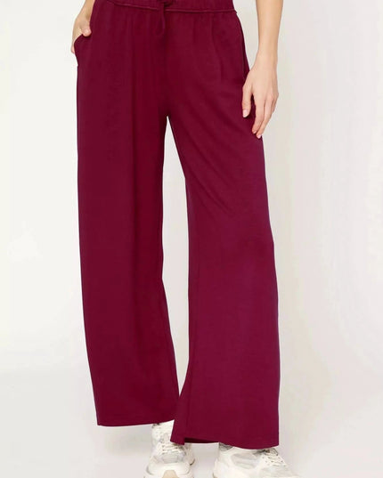 Umgee Elastic Drawstring Waistband Wide Leg Pants - Trendsi