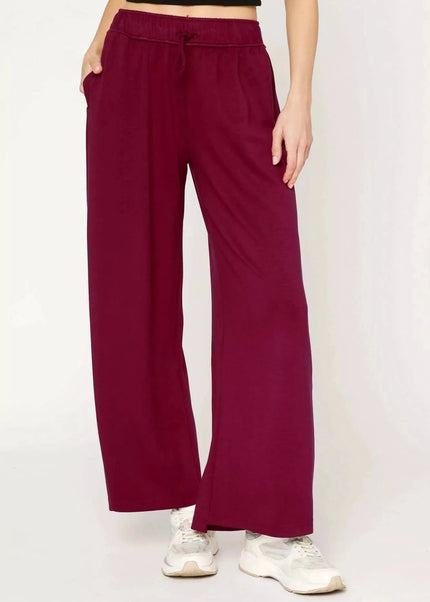 Umgee Elastic Drawstring Waistband Wide Leg Pants - Trendsi