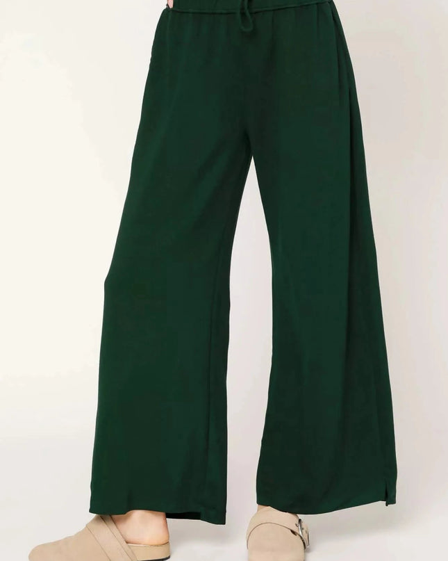 Umgee Elastic Drawstring Waistband Wide Leg Pants - Trendsi