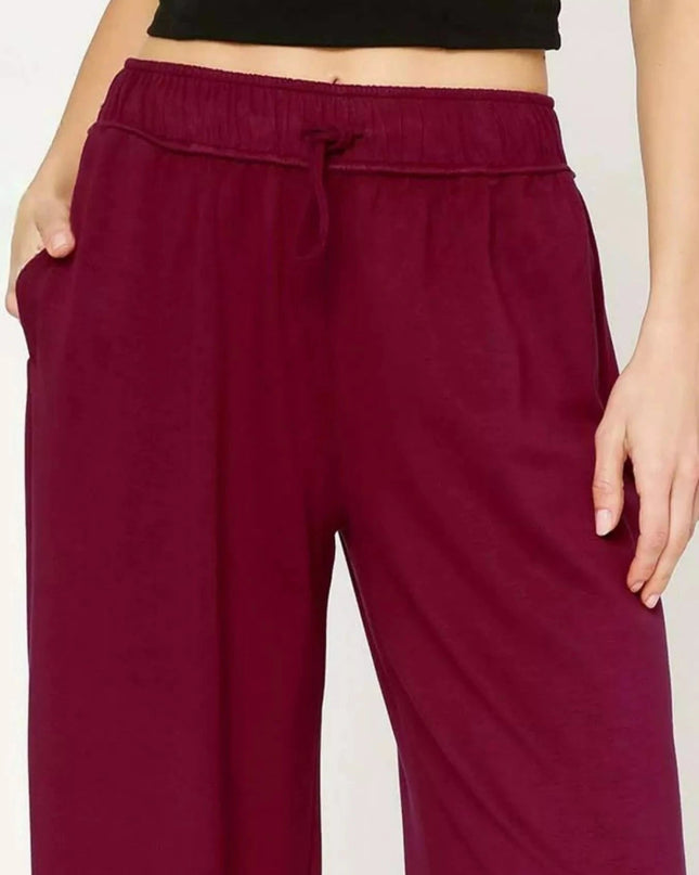 Umgee Elastic Drawstring Waistband Wide Leg Pants - Trendsi
