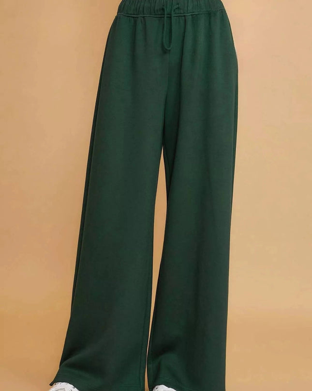 Umgee Elastic Drawstring Waistband Wide Leg Pants - Trendsi