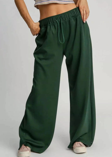 Umgee Elastic Drawstring Waistband Wide Leg Pants - Trendsi