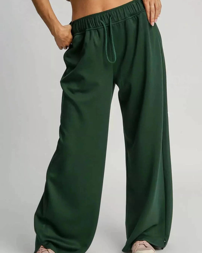 Umgee Elastic Drawstring Waistband Wide Leg Pants - Trendsi
