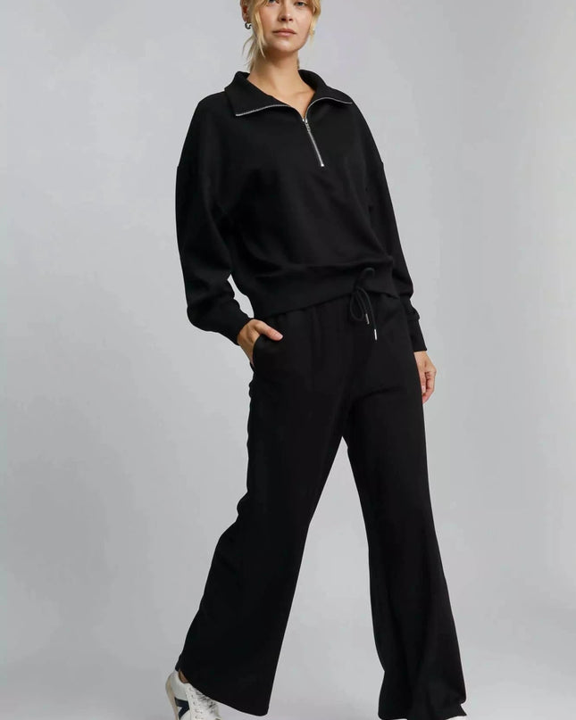 Umgee Half Zip Drop Shoulder Sweatshirt - Trendsi