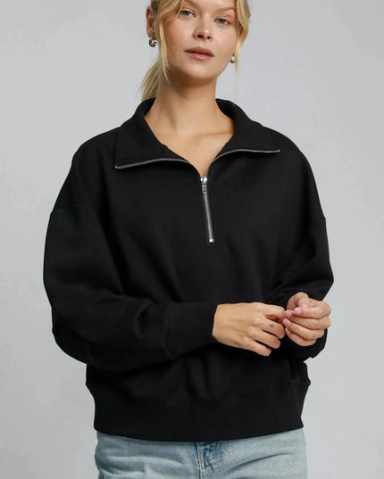Umgee Half Zip Drop Shoulder Sweatshirt - Trendsi