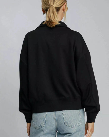 Umgee Half Zip Drop Shoulder Sweatshirt - Trendsi