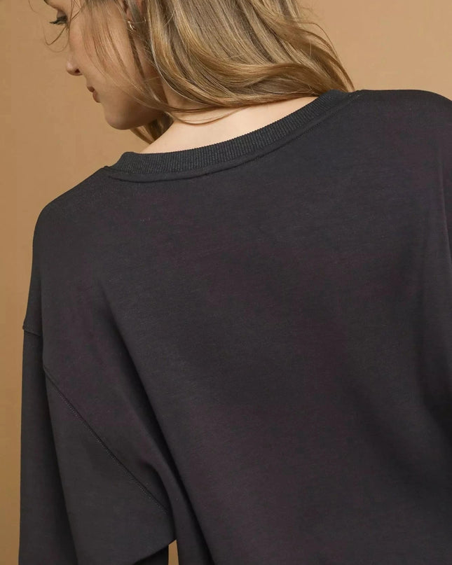 Umgee Round Neck Long Sleeve Fleece Sweatshirt - Trendsi