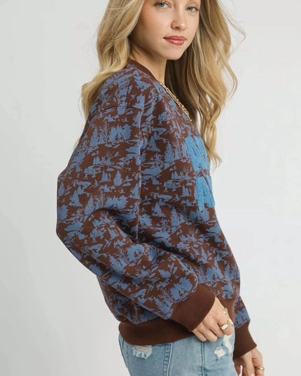 Umgee Scenic Print Cropped Sweatshirt - Trendsi