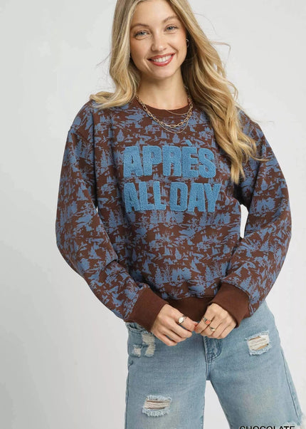 Umgee Scenic Print Cropped Sweatshirt - Trendsi