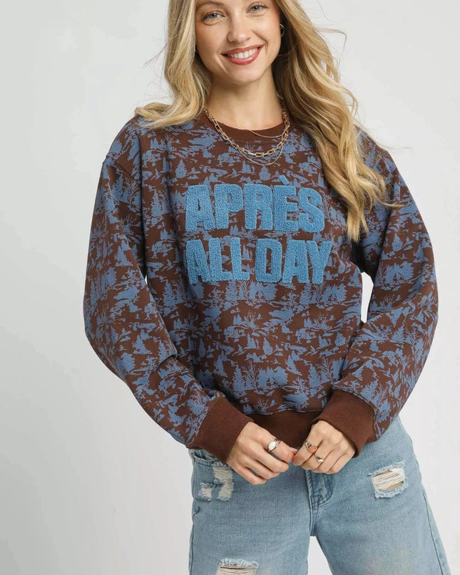 Umgee Scenic Print Cropped Sweatshirt - Trendsi