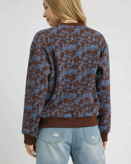 Umgee Scenic Print Cropped Sweatshirt - Trendsi
