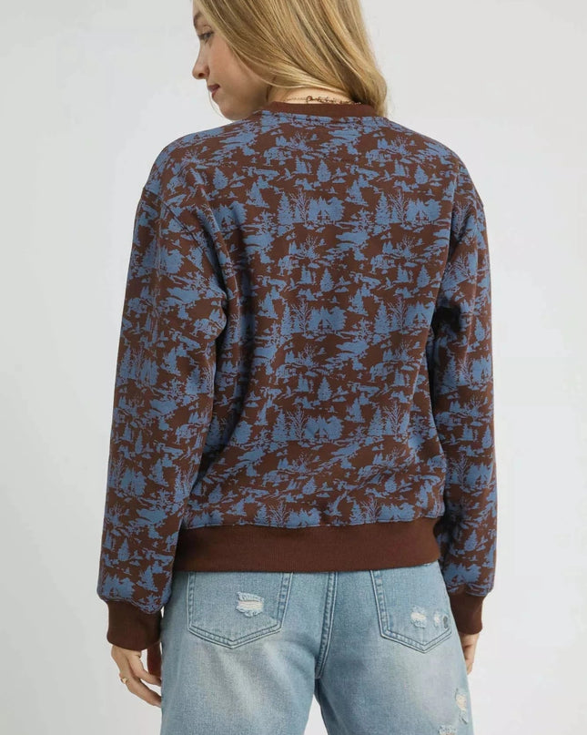 Umgee Scenic Print Cropped Sweatshirt - Trendsi