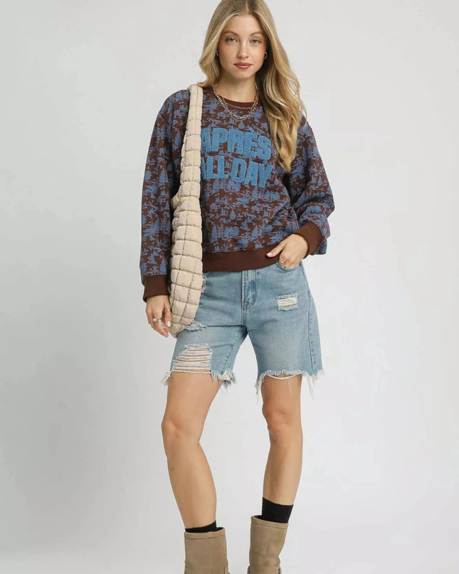 Umgee Scenic Print Cropped Sweatshirt - Trendsi