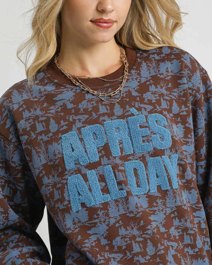 Umgee Scenic Print Cropped Sweatshirt - Trendsi