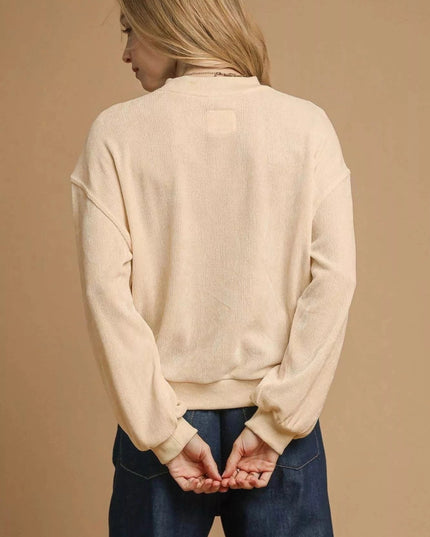 Umgee Velour Crewneck Balloon Sleeve Sweatshirt - Trendsi