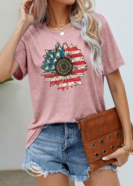 US Flag Flower Graphic Tee - Trendsi