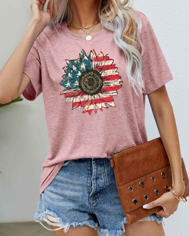 US Flag Flower Graphic Tee - Trendsi