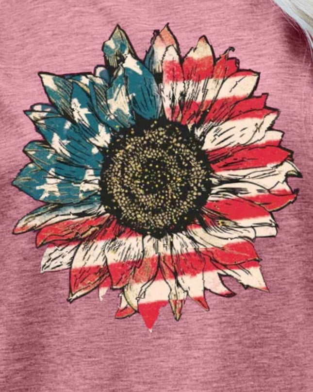US Flag Flower Graphic Tee - Trendsi