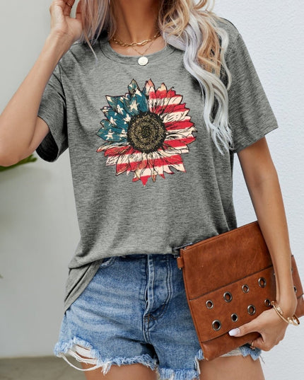 US Flag Flower Graphic Tee - Trendsi