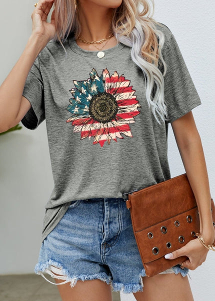 US Flag Flower Graphic Tee - Trendsi