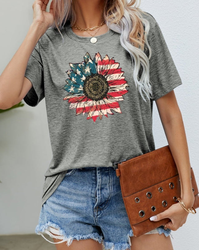 US Flag Flower Graphic Tee - Trendsi