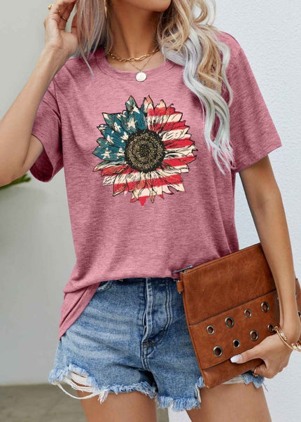 US Flag Flower Graphic Tee - Trendsi