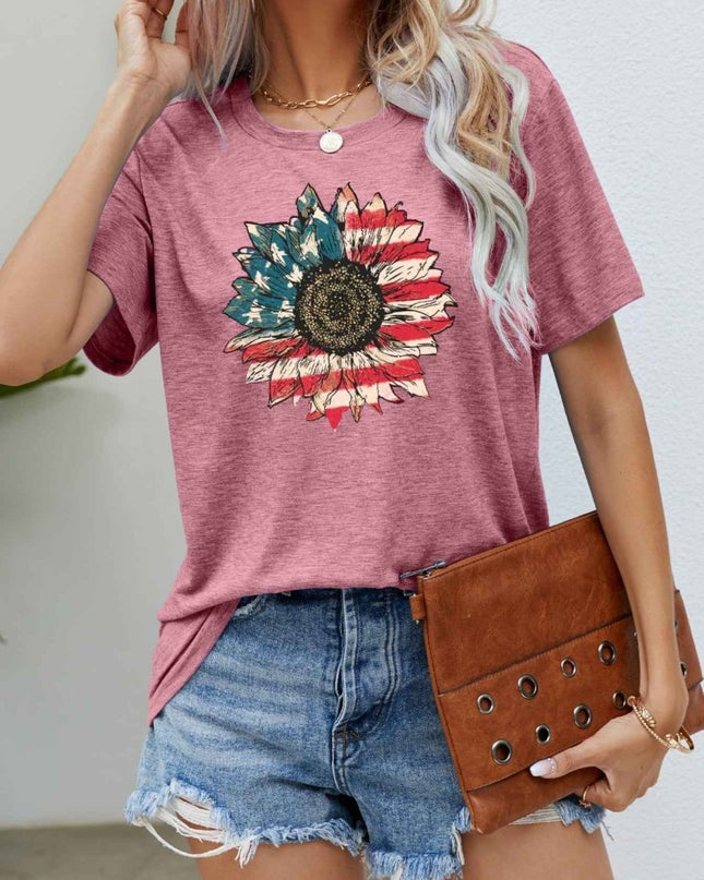 US Flag Flower Graphic Tee - Trendsi