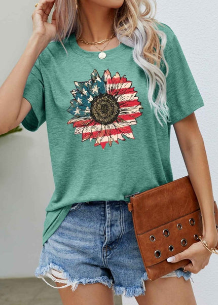 US Flag Flower Graphic Tee - Trendsi