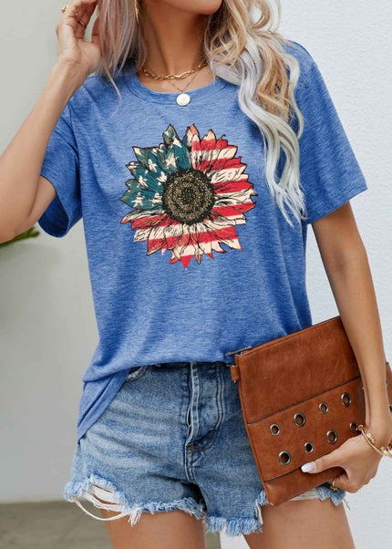 US Flag Flower Graphic Tee - Trendsi