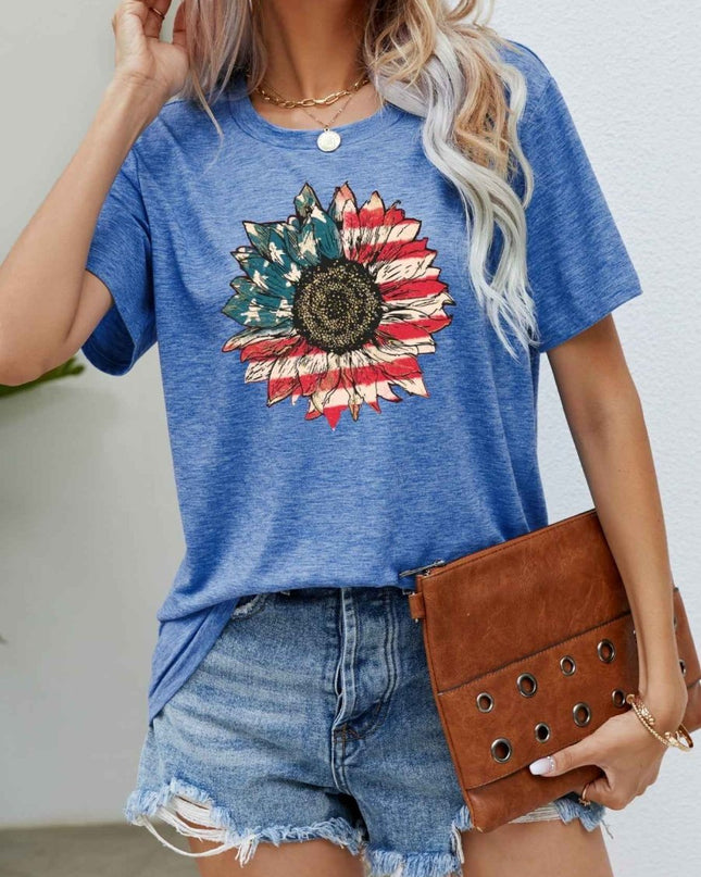US Flag Flower Graphic Tee - Trendsi