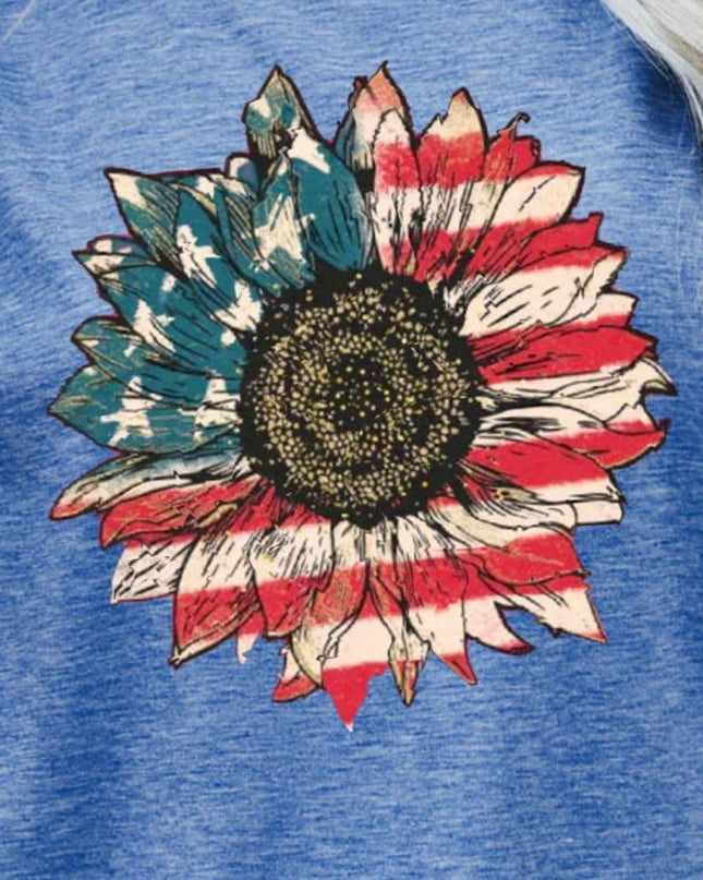 US Flag Flower Graphic Tee - Trendsi