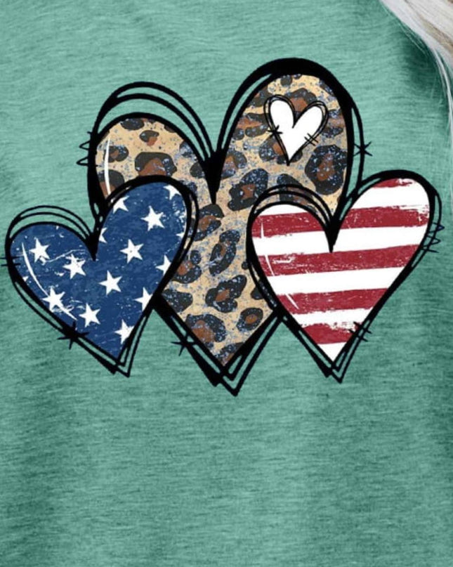 US Flag Leopard Heart Graphic Tee - Trendsi