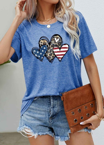 US Flag Leopard Heart Graphic Tee - Trendsi