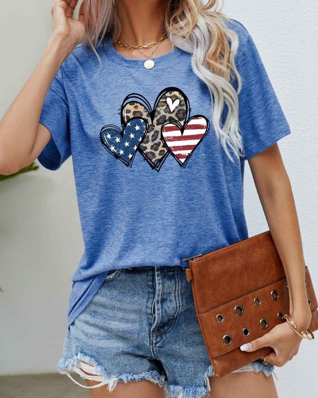 US Flag Leopard Heart Graphic Tee - Trendsi